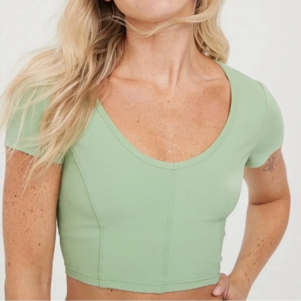 Aerie Offline Goals Ribbed Crop Top Olive Green Size Small